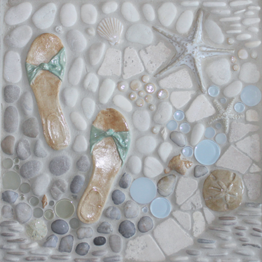 "A Walk on the Beach" 18"x18" square pre-designed mosaic tile mural from the Ocean Dog Collection