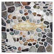 18"x18" "Bass & Co." mosaic tile mural from the Lake, Pond, & River Dog Tile Collection by Wet Dog Tile Co.