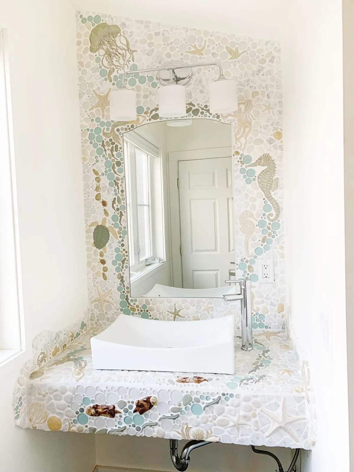 bathroom counter coastal tile design