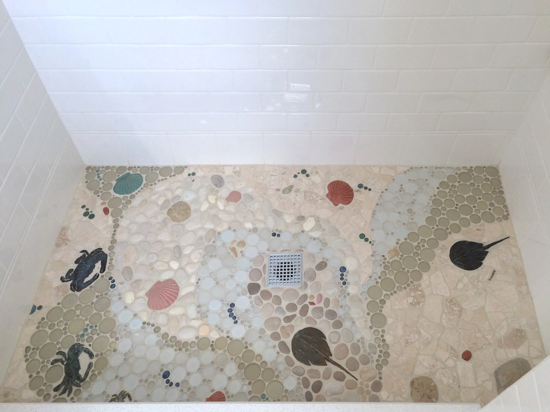 bathroom floor tile beach scene