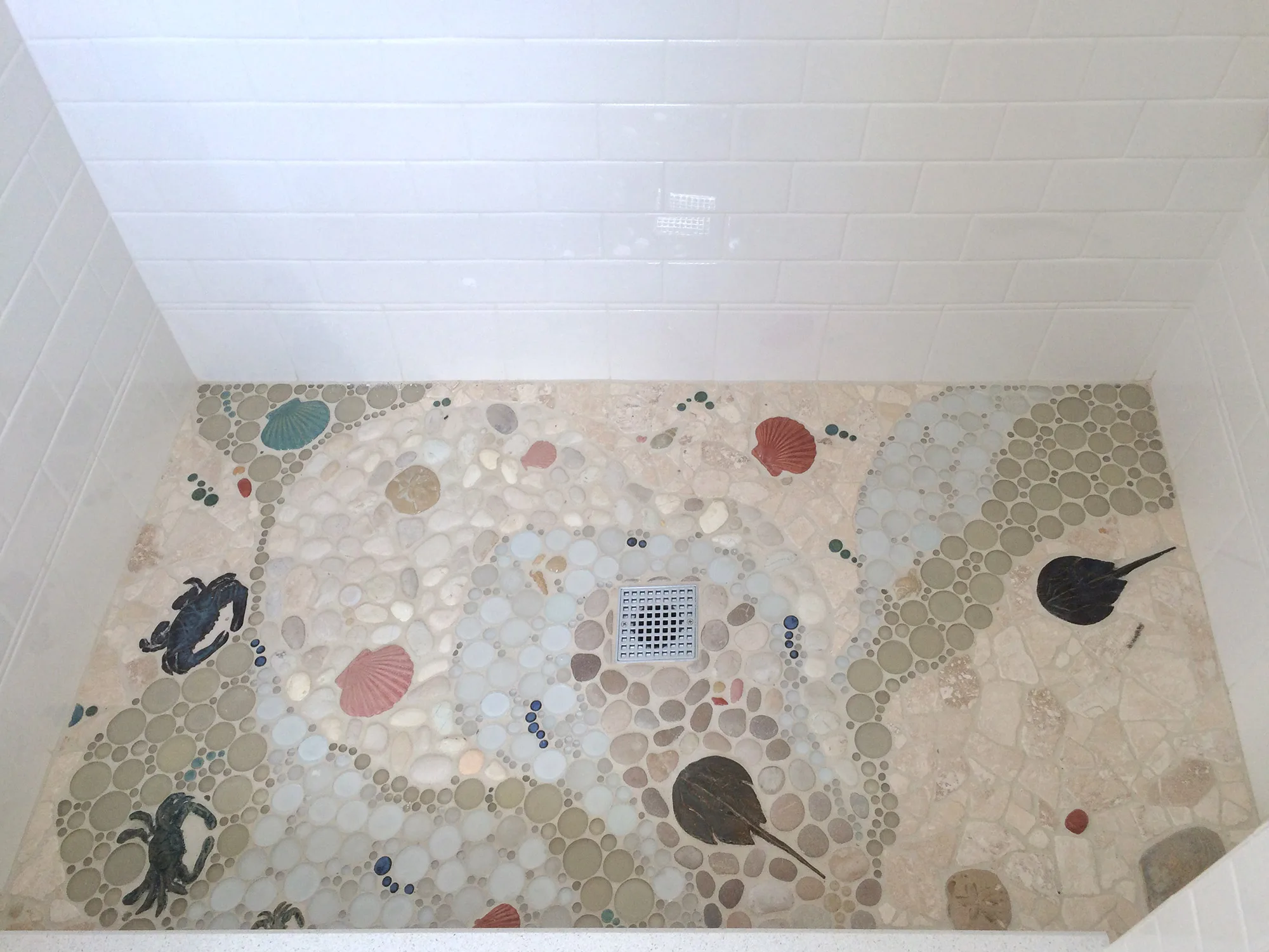 bathroom floor tile beach scene
