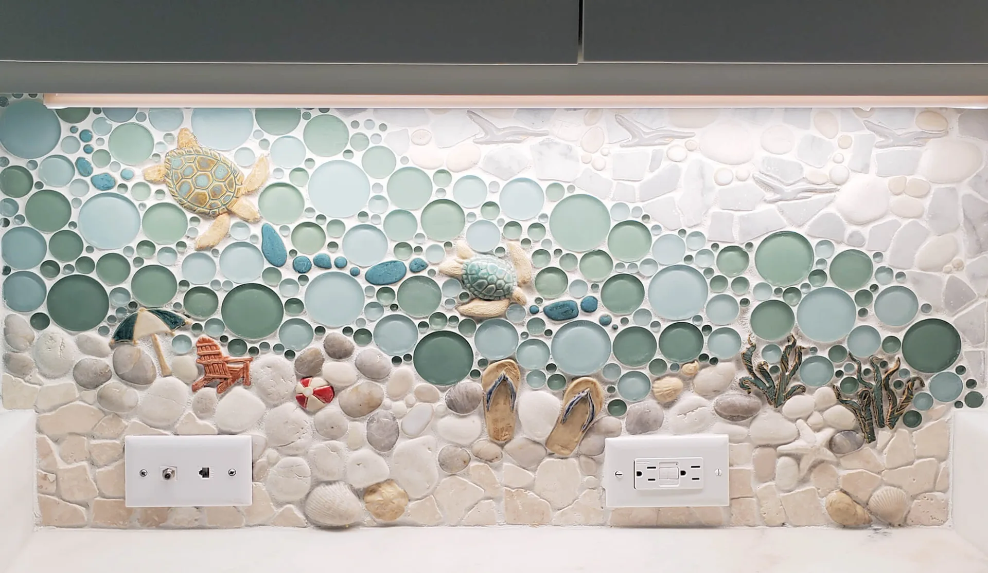 beach mosaic tile kitchen mural