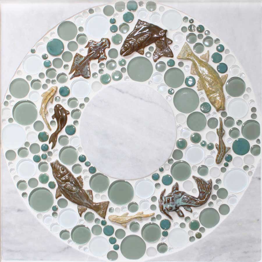 18"x18" "Catch Me if You Can" mosaic tile mural from the Lake, Pond, & River Dog Tile Collection by Wet Dog Tile Co.