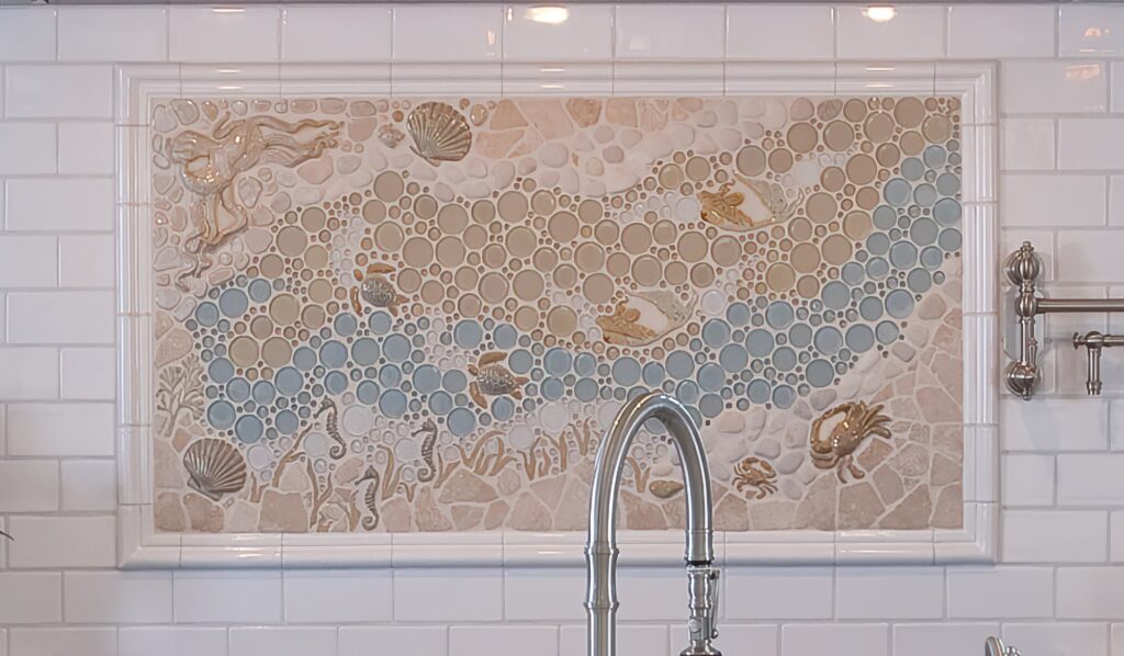 coastal modern kitchen mosaic tile backsplash