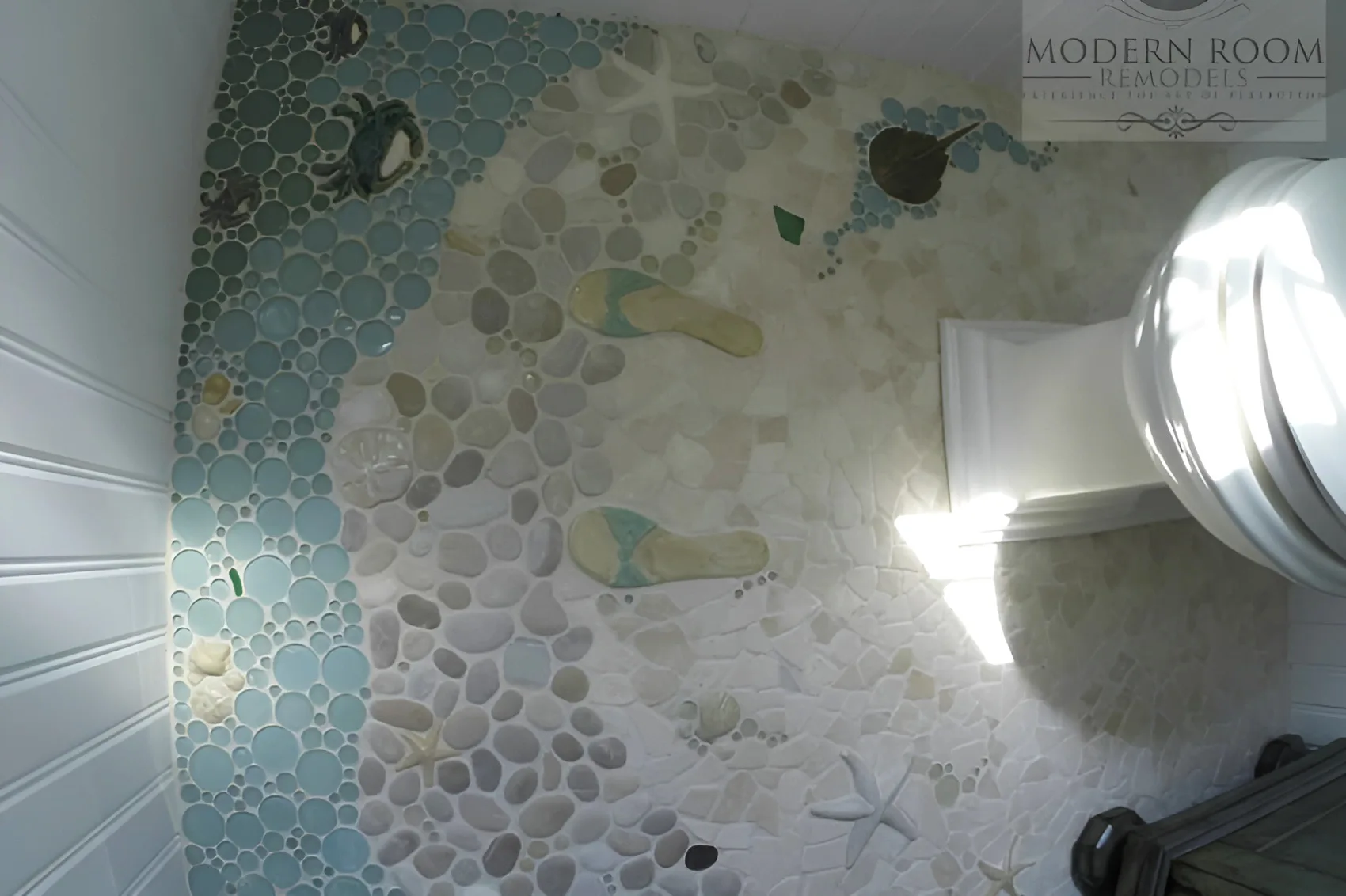 coastal modern tile powder room