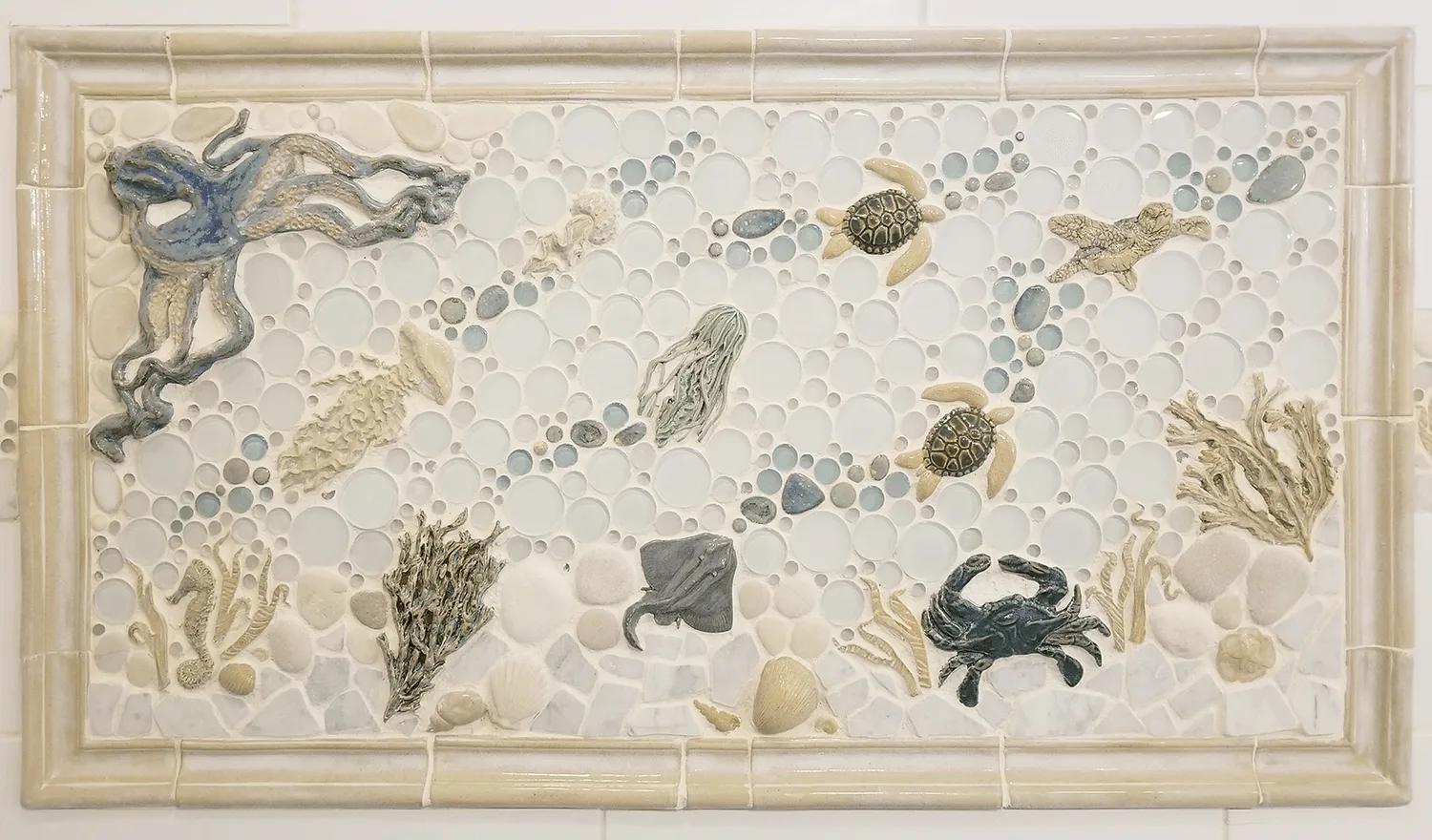 coastal mosaic tile bathroom mural