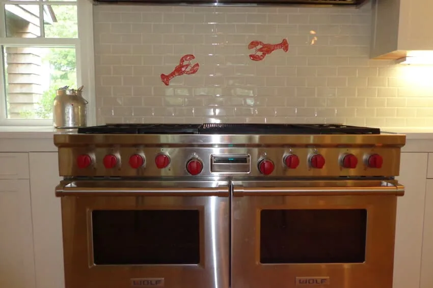 kitchen backsplash coastal lobster tiles