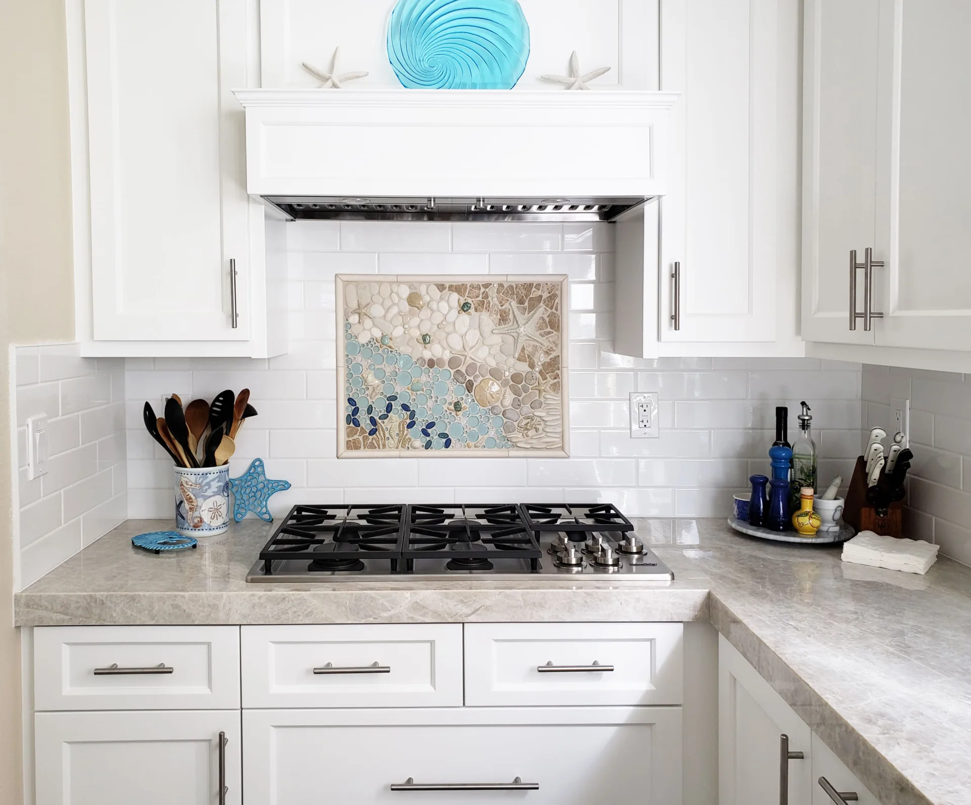 kitchen mural sea glass tile
