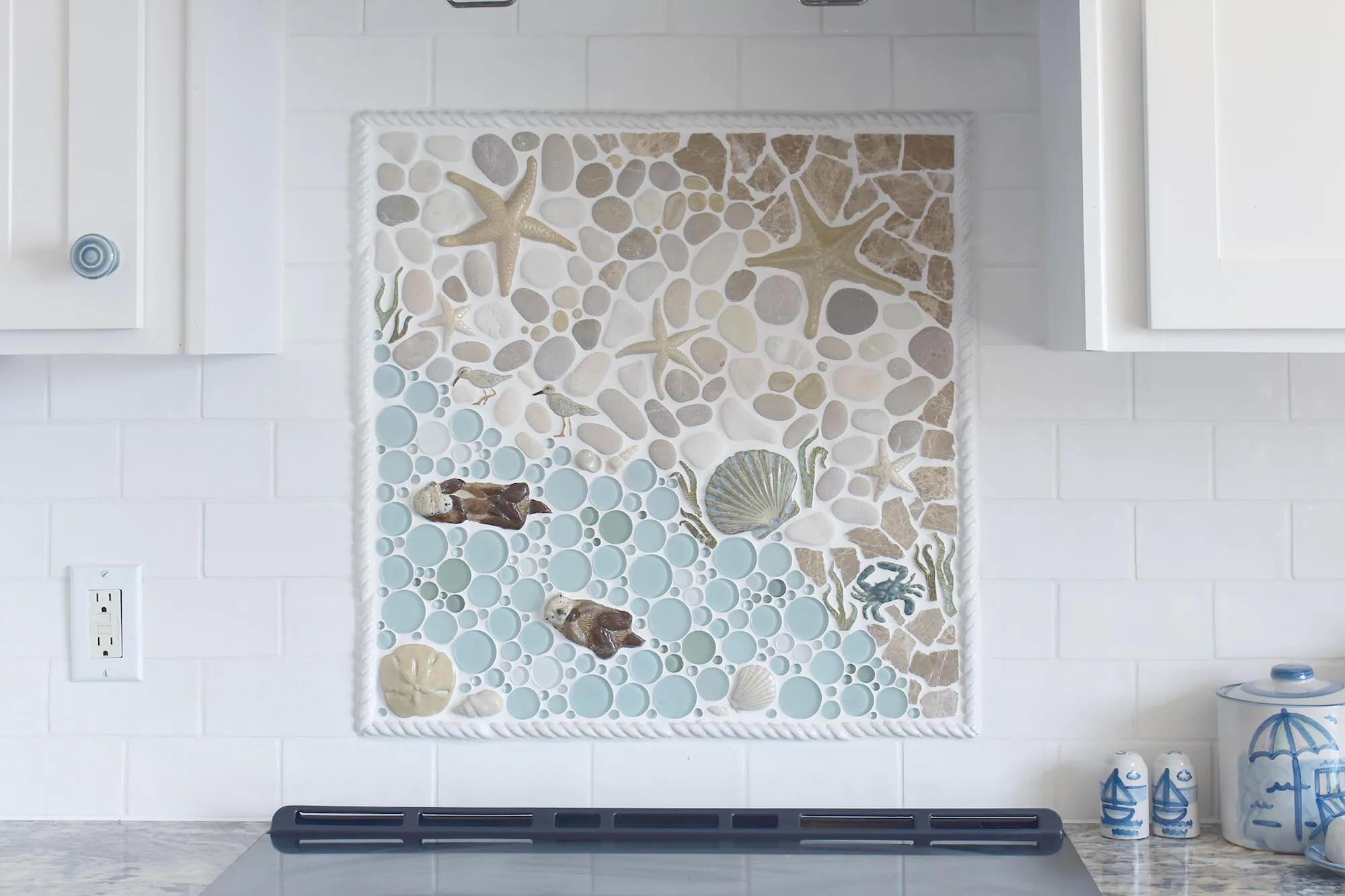 ocean otters mosaic tile mural
