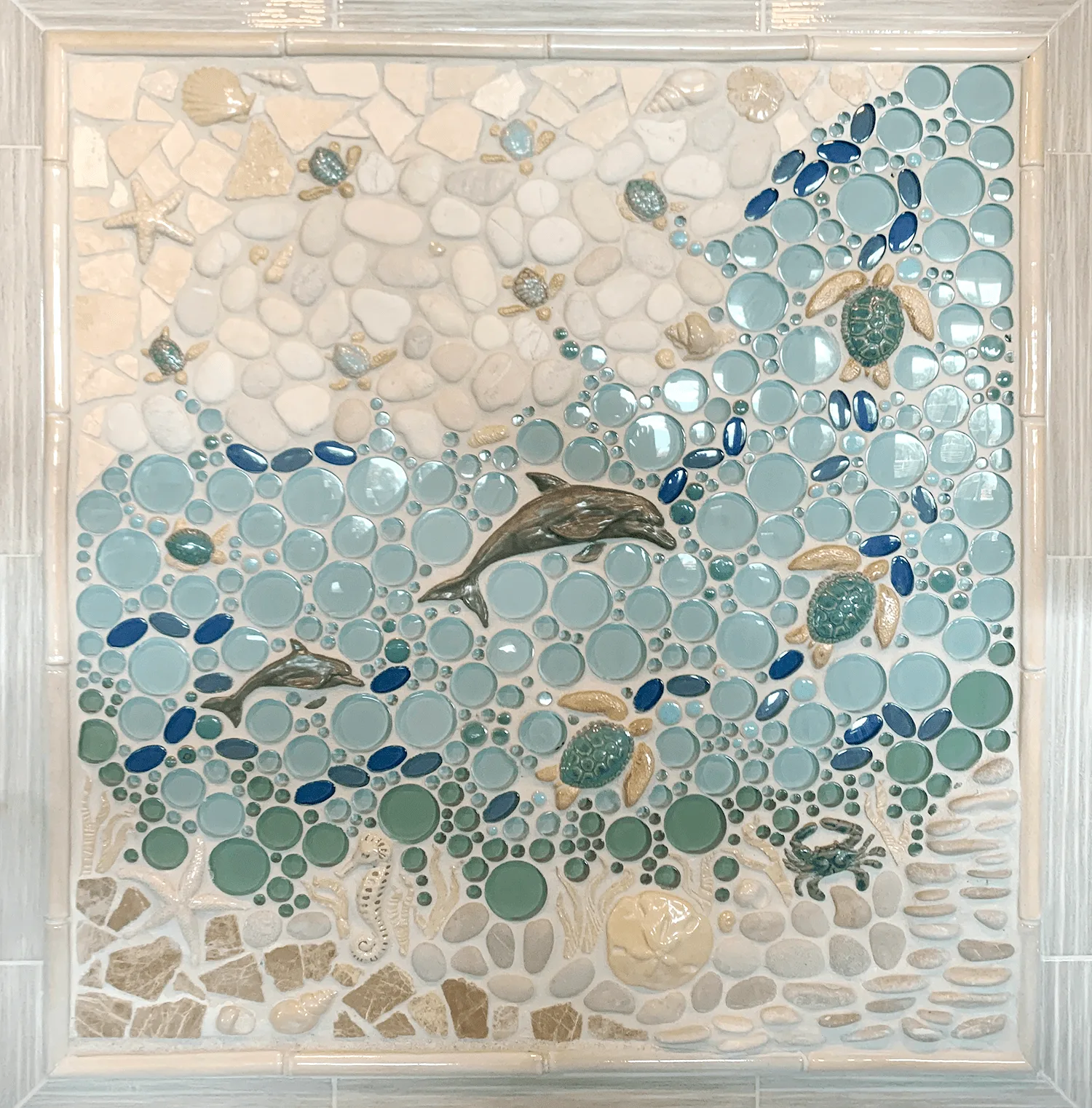 ocean themed dolphin tile mural