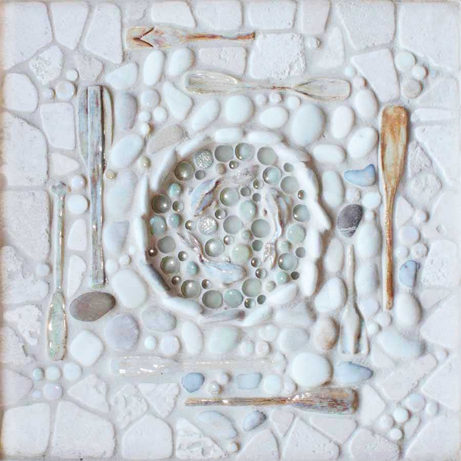 18"x18" "Peaceful Pond" mosaic tile mural from the Lake, Pond, & River Dog Tile Collection by Wet Dog Tile Co.