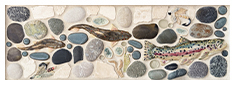 6"x18" "River Run" mosaic tile border from the Lake, Pond, & River Dog Tile Collection by Wet Dog Tile Co.