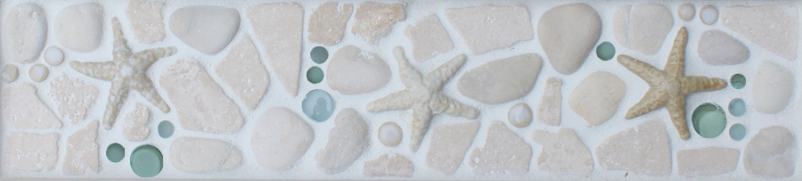 "Seafoam - Starfish" 4"x18" pre-designed mosaic tile border in the Ocean Dog Tile Collection made by Wet Dog Tile Co.