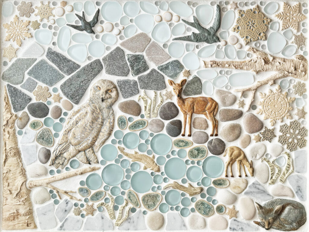 "After the Snowfall" 18x24" pre-designed mural from the Snow Dog Tile Collection created by Wet Dog Tile Co.