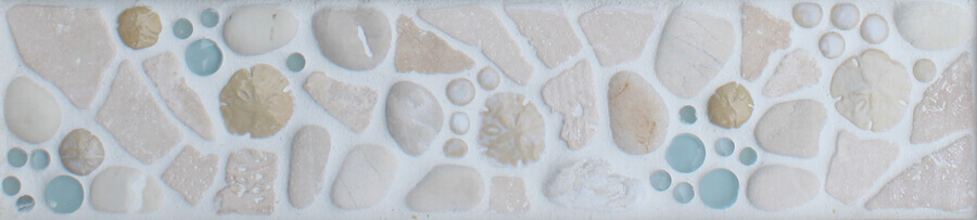 "Tidal - Sand Dollars" 4"x18" pre-designed mosaic tile border in the Ocean Dog Tile Collection made by Wet Dog Tile Co.