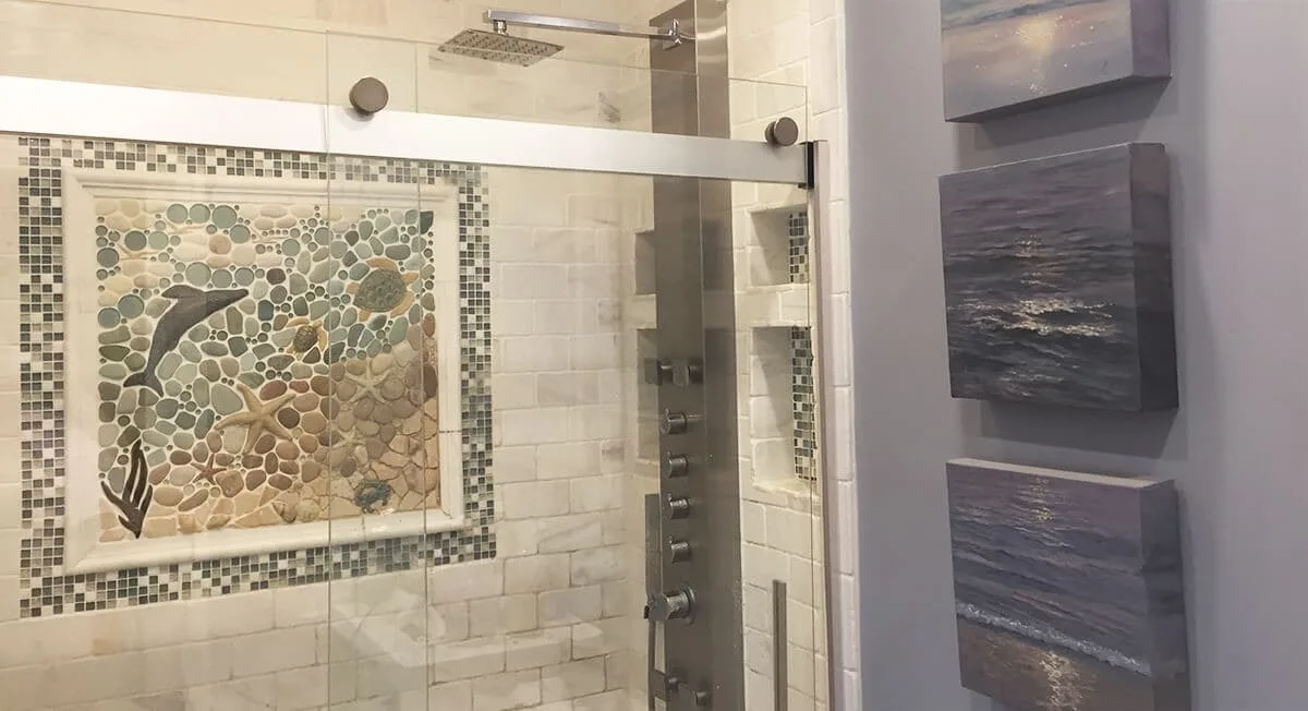 whale tile mural shower