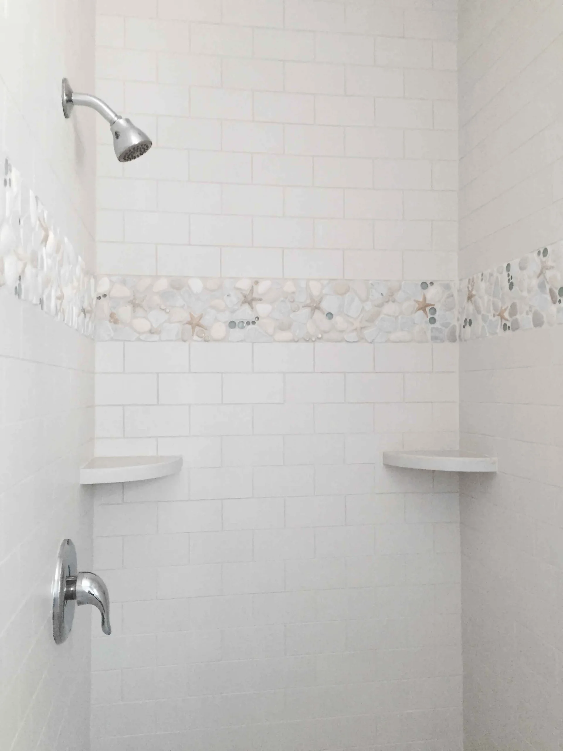 white bathroom shower tile
