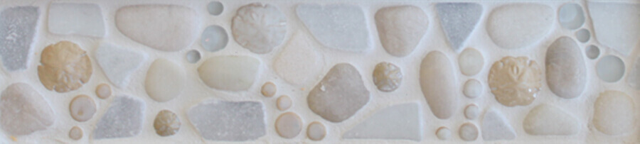 "Whites - Shells" 4"x18" pre-designed mosaic tile border in the Ocean Dog Tile Collection made by Wet Dog Tile Co.