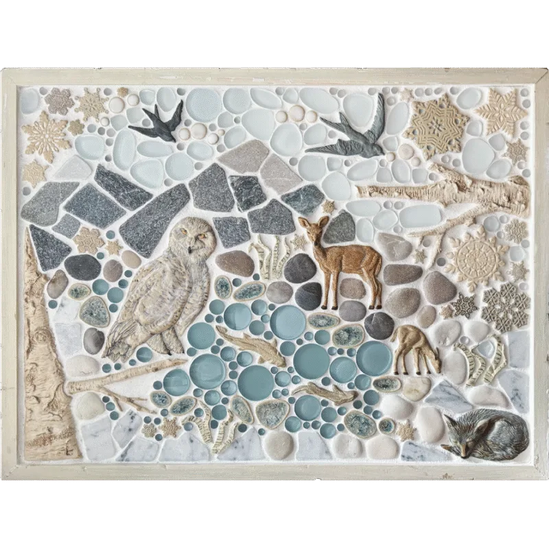 After the Snowfall framed mosaic tile mural