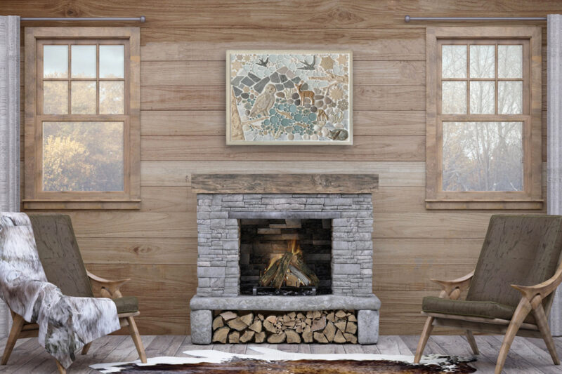 After the Snowfall framed mosaic tile mural mockup