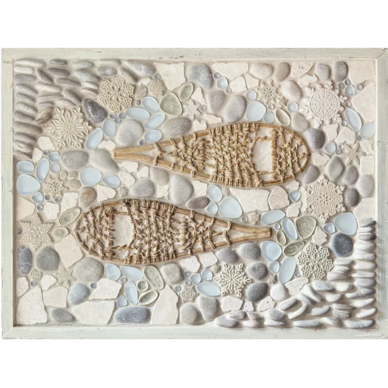 A Walk in the Snow framed mosaic tile mural