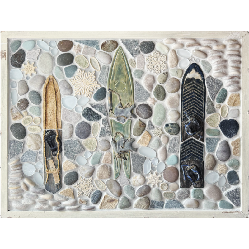 "Vintage Boards - Arctic" Framed Tile Mosaic Mural