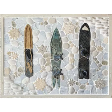 "Vintage Boards - Snowy" Framed Tile Mosaic Mural