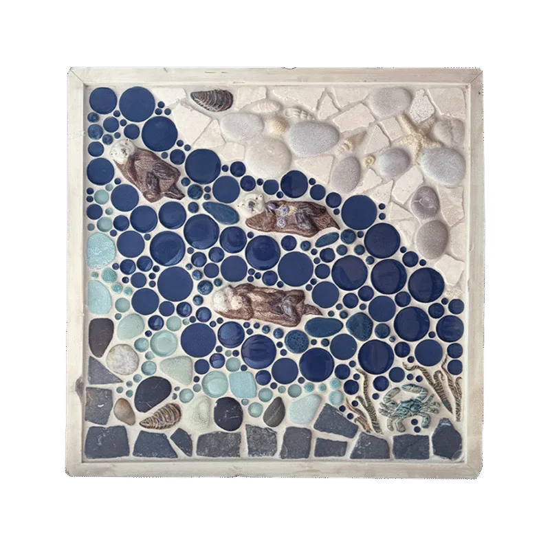 Significant Otter framed mosaic tile mural