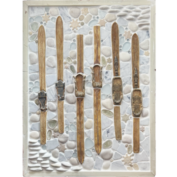 Vintage Skis - Snowy framed mosaic tile mural