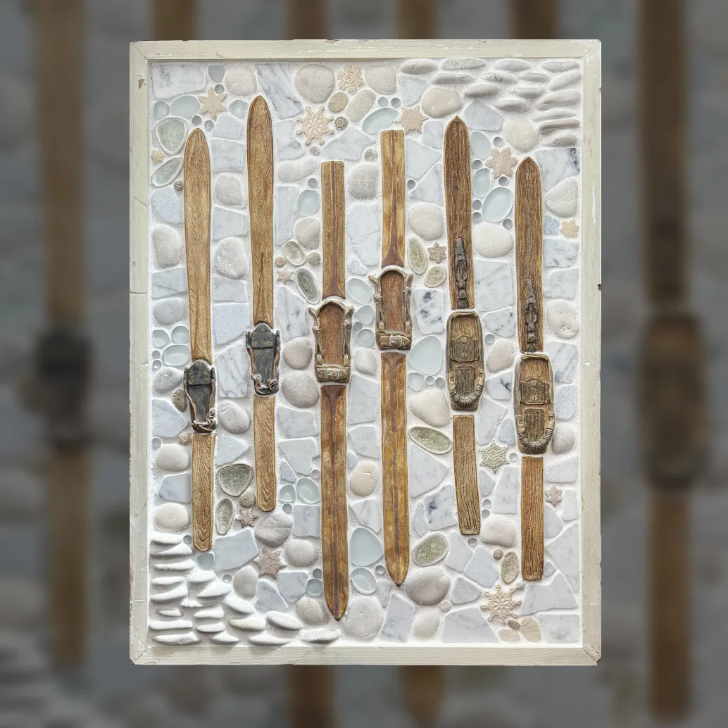 mural skis snowy framed tile