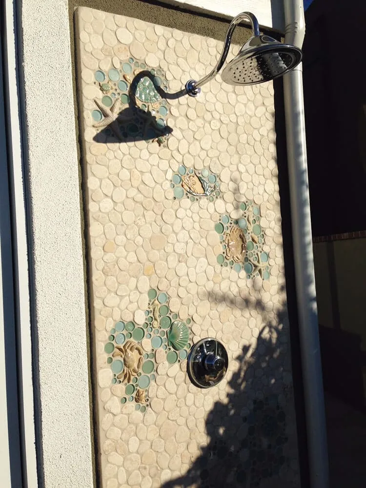 shower glass pebble tile