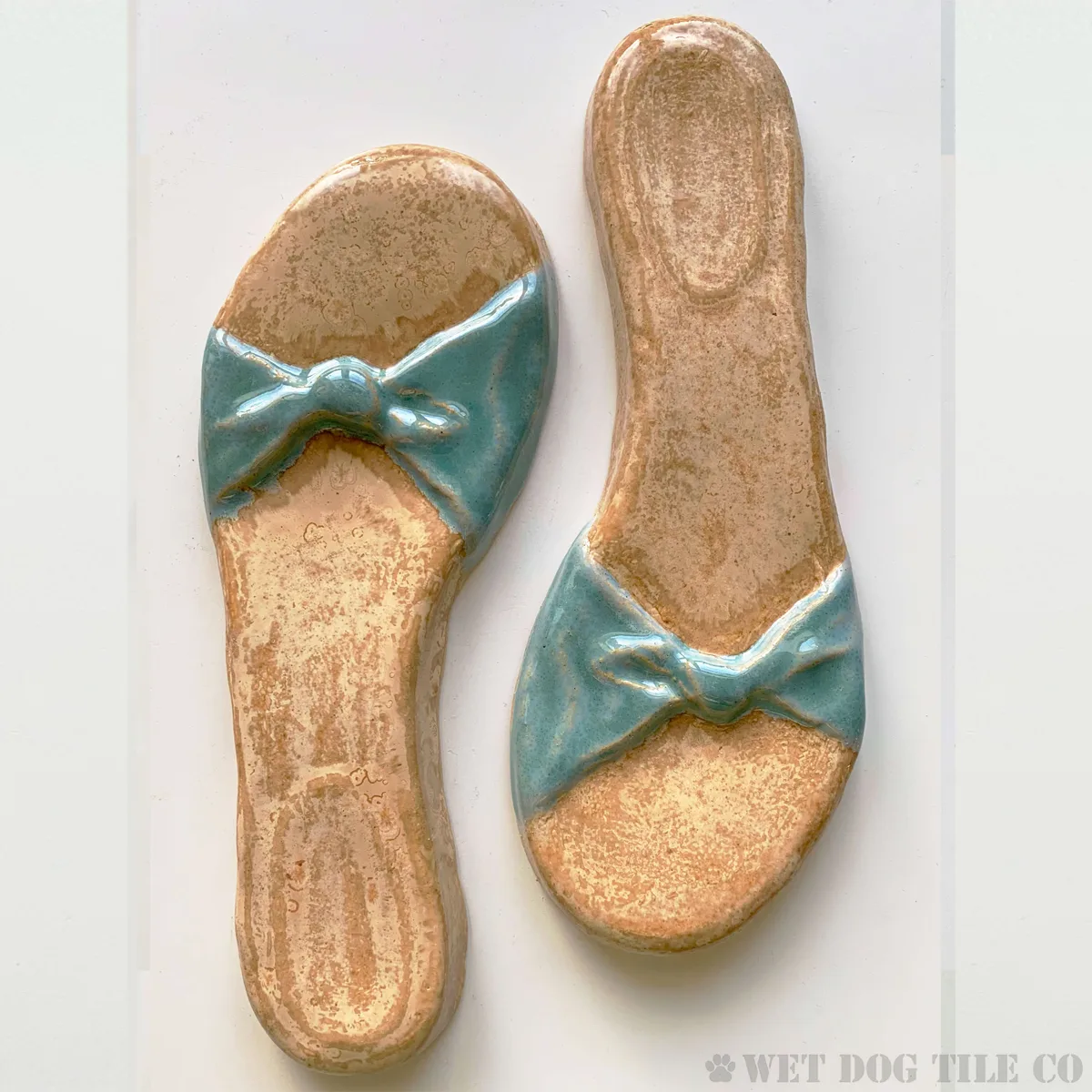 Large Flip Flops - 8" Glazed Ceramic Tiles 1 8 inch handmade glazed stoneware flip flop tiles