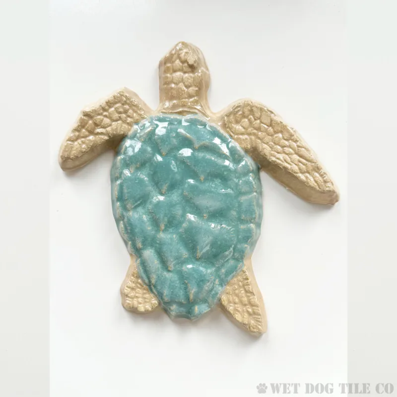 large sea turtle handmade glazed ceramic tile