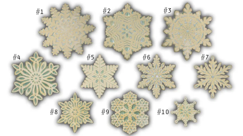 Snowflakes (Greens) - 2"-3.5" Glazed Ceramic Tiles 1 Snowflakes (Greens) - 2"-3.5" Glazed Ceramic Tiles