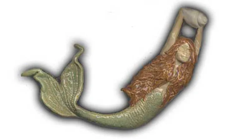 Swimming Mermaid with Shell - 10" Glazed Ceramic Tile