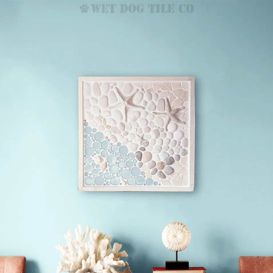 As the Tide Goes Out mosaic tile framed mural ocean-themed