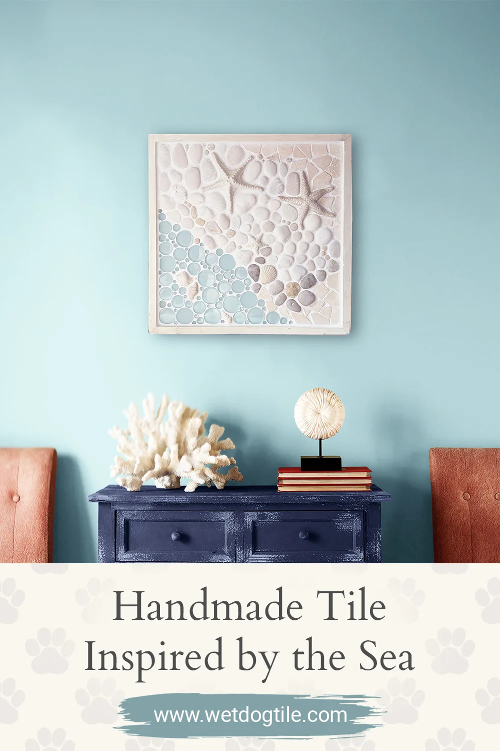 As The Tide Goes Out framed and grouted handmade tile art mural