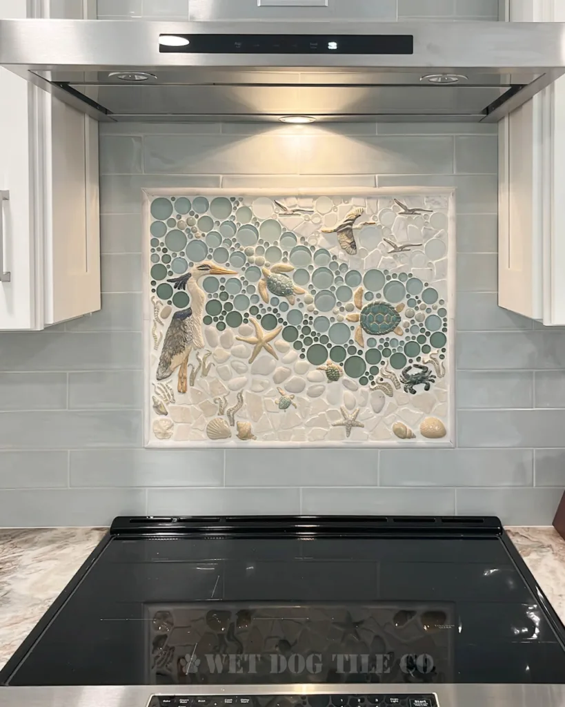 framed tile kitchen mural handmade mosaic ocean tiles