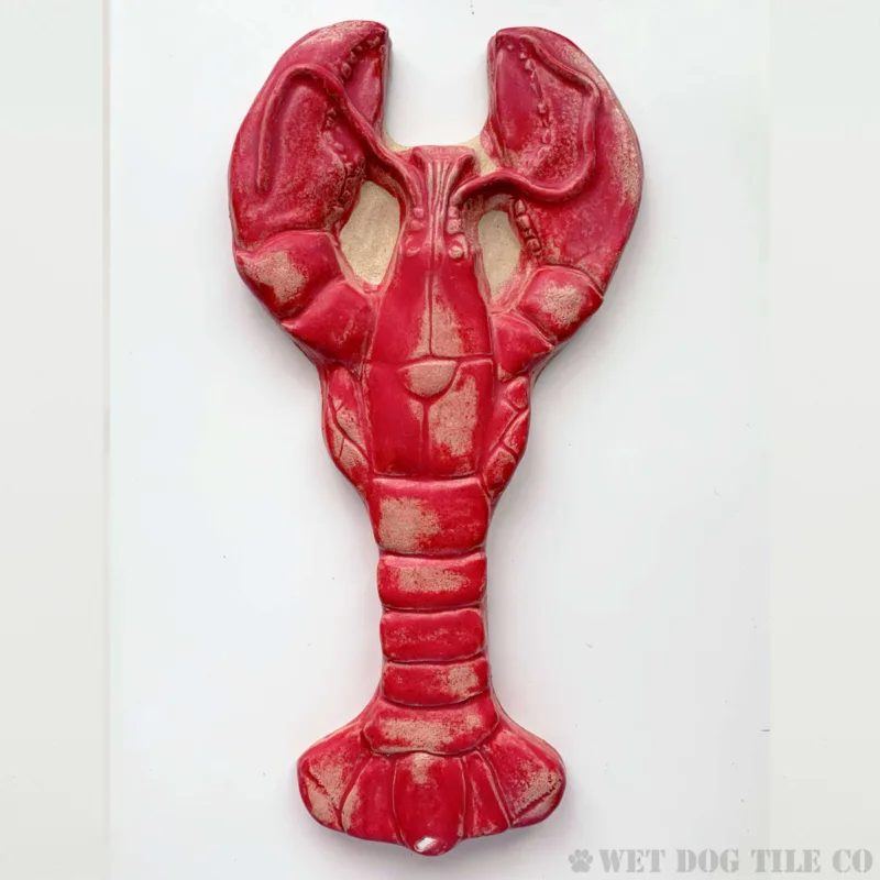 12 inch handmade glazed stoneware lobster tile