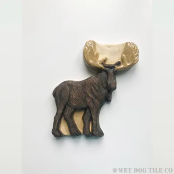 7 inch handmade glazed stoneware moose tile