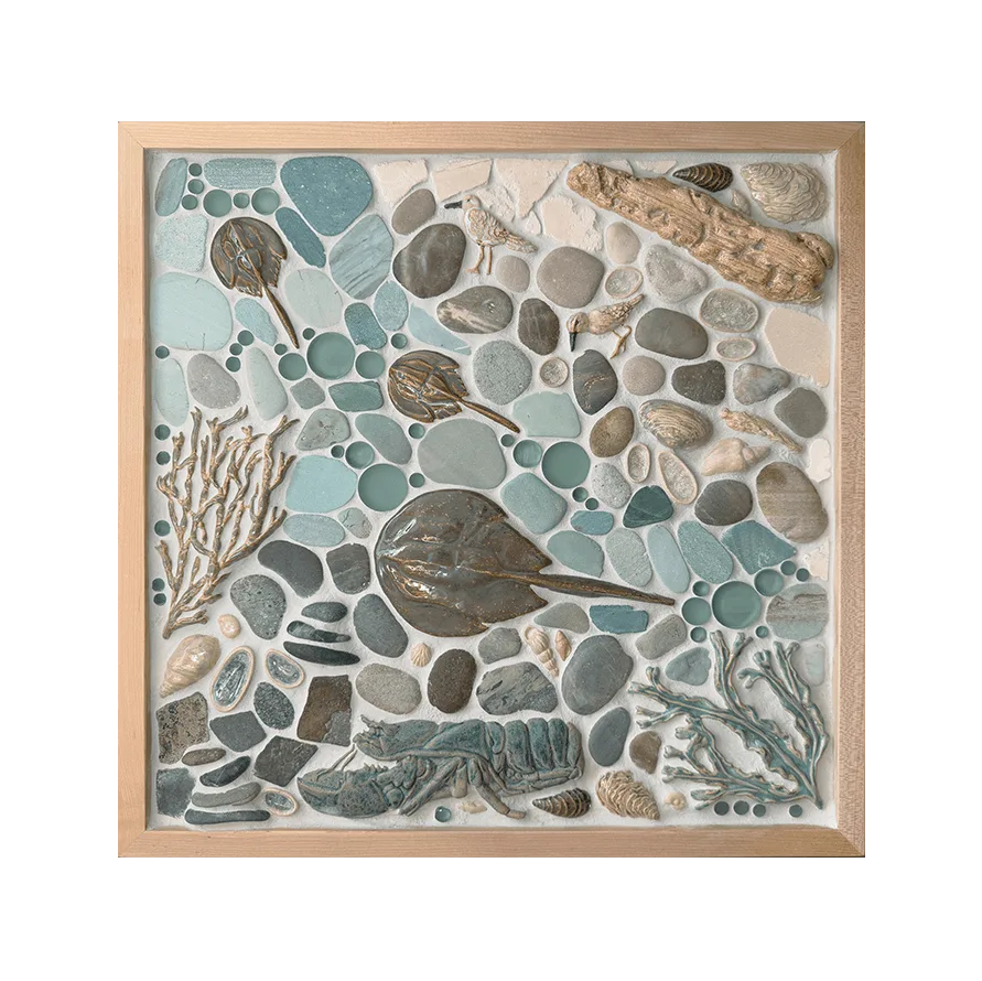 "Crabby New Englander" Framed Tile Mosaic Mural 1 Crabby New Englander 18x18" Handmade Framed Grouted Mosaic Tile Mural