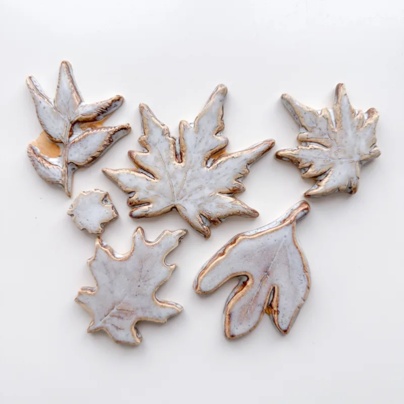 Various Leaves - Set of (6) Glazed Ceramic Tiles