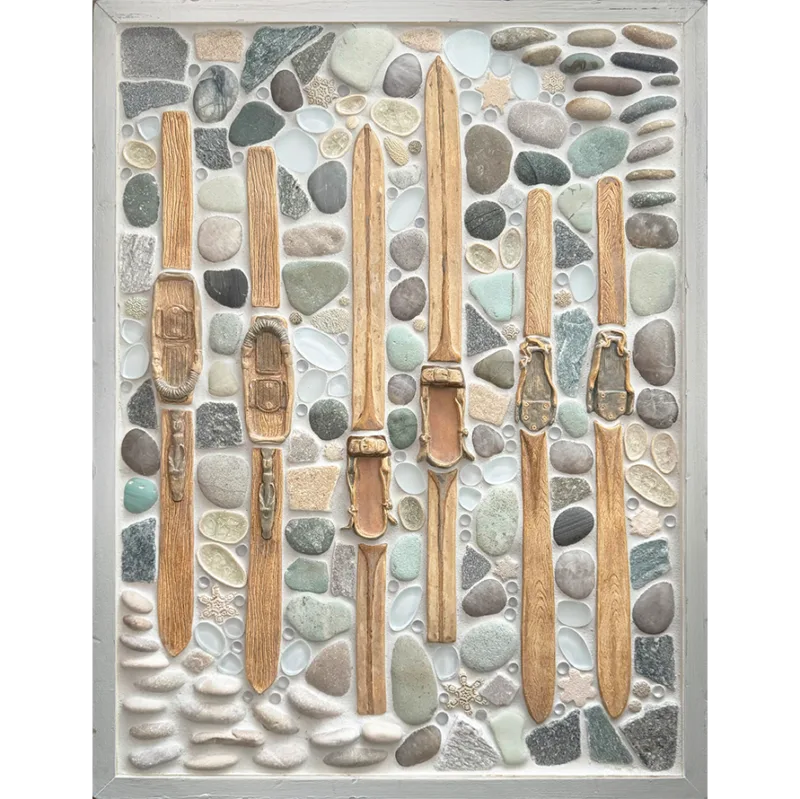 "Vintage Skis - Arctic" Framed Tile Mosaic Mural