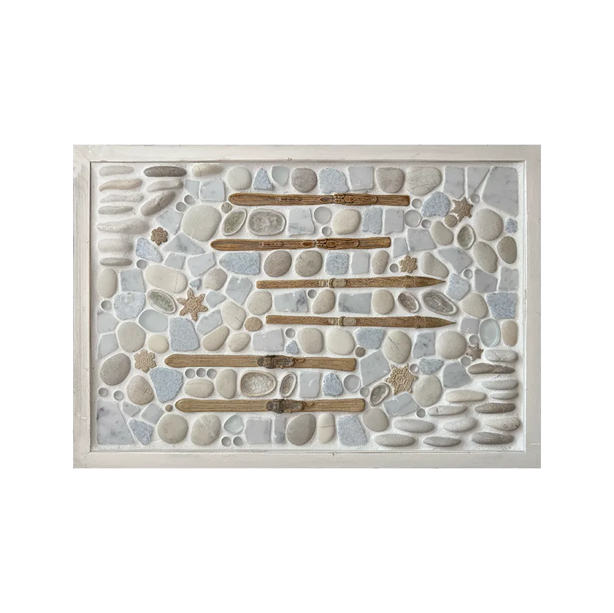 "Vintage Skis - Snowy" 12x18" Framed Tile Mosaic Mural 1 "Vintage Skis - Snowy" 12x18" Framed Tile Mosaic Mural