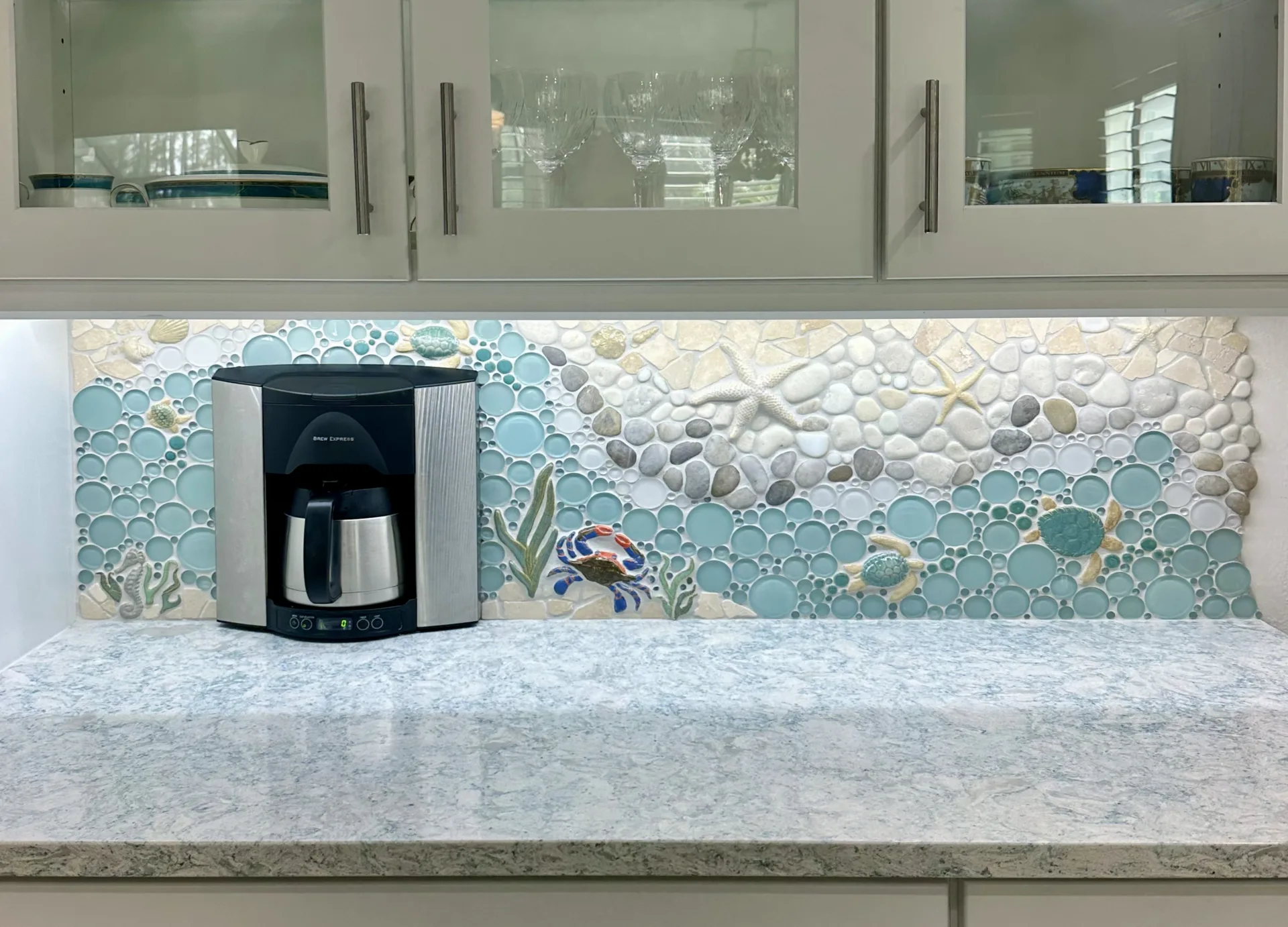 Chesapeake Blue Crab mosaic tile kitchen backsplash