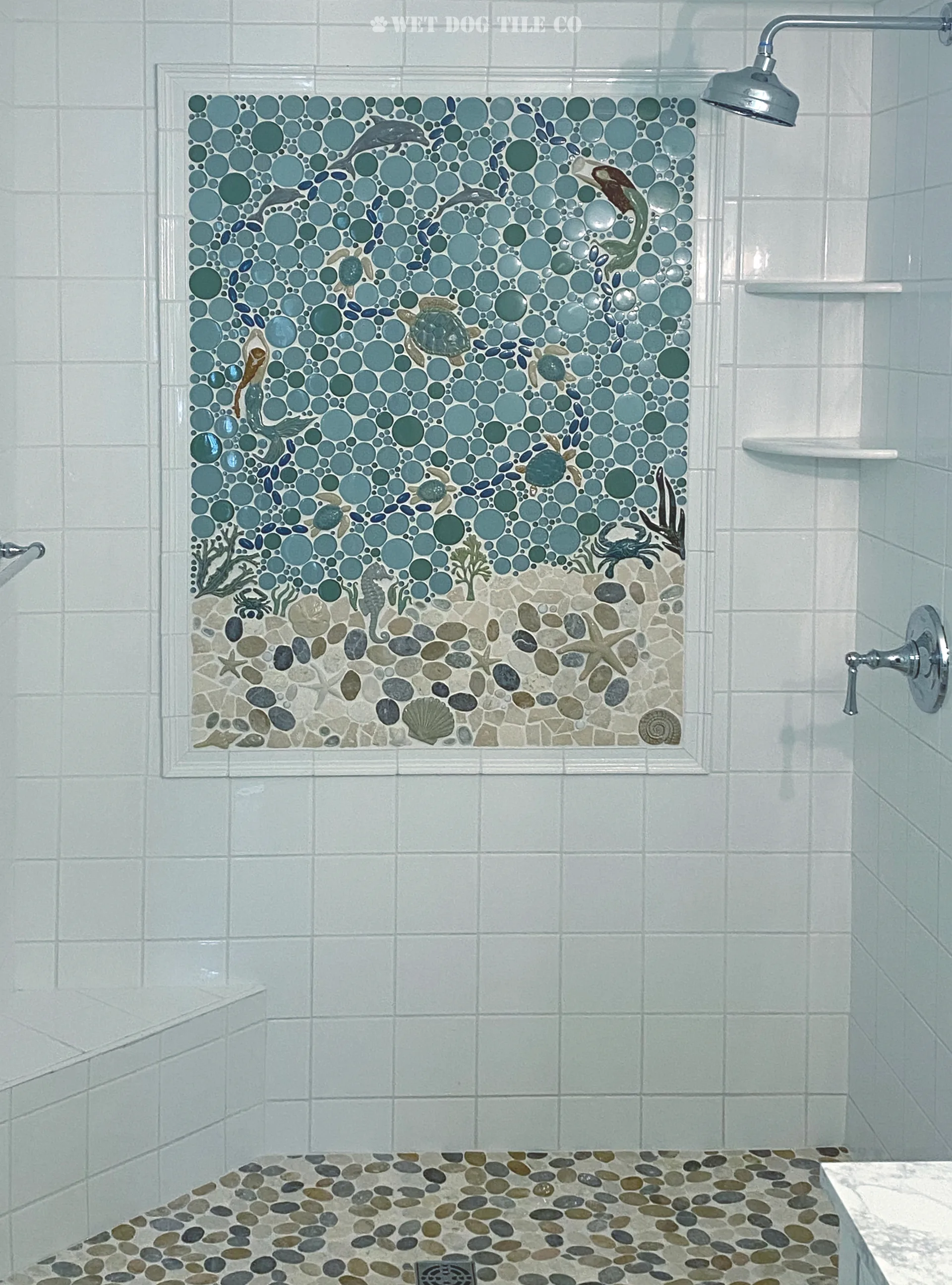 Vertical bathroom shower tile wall mural