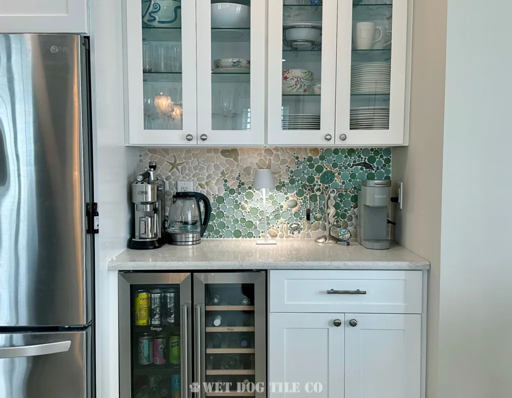 New Installation Photos: Handmade Mosaic Tile Murals for Every Space 3 Custom wet bar tile mural mosaics