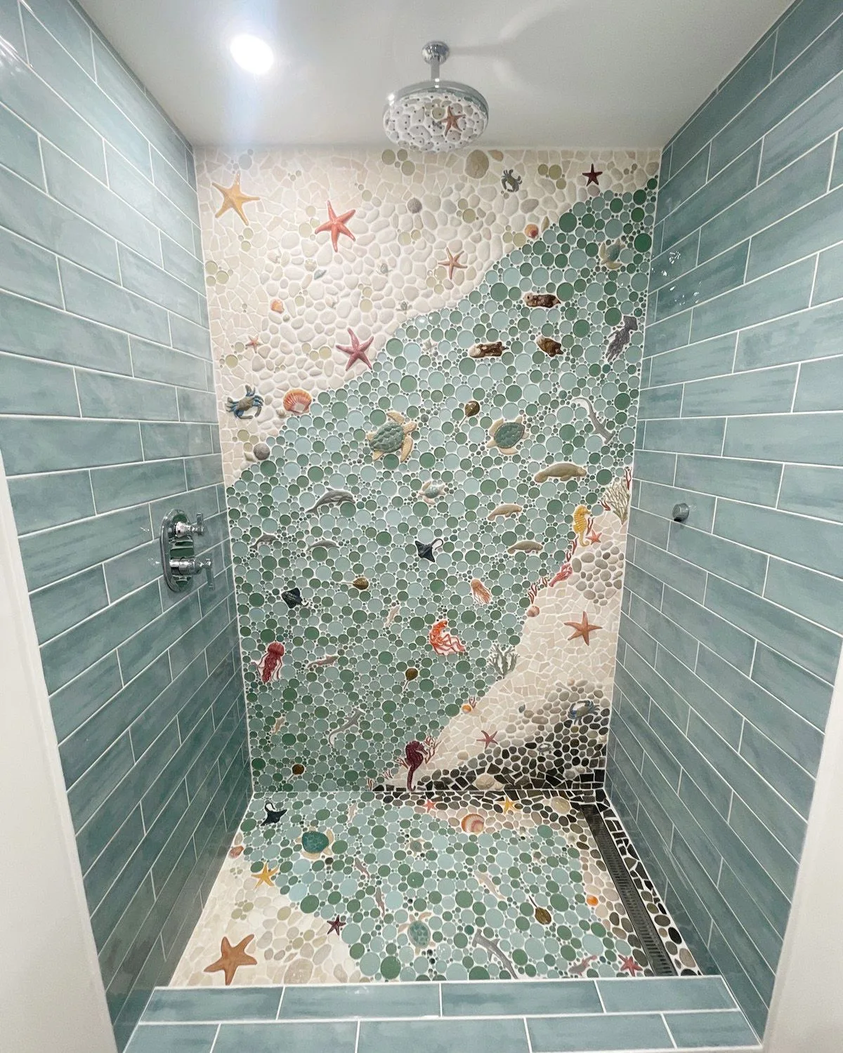 Tropical bathroom shower wall mosaic tile mural