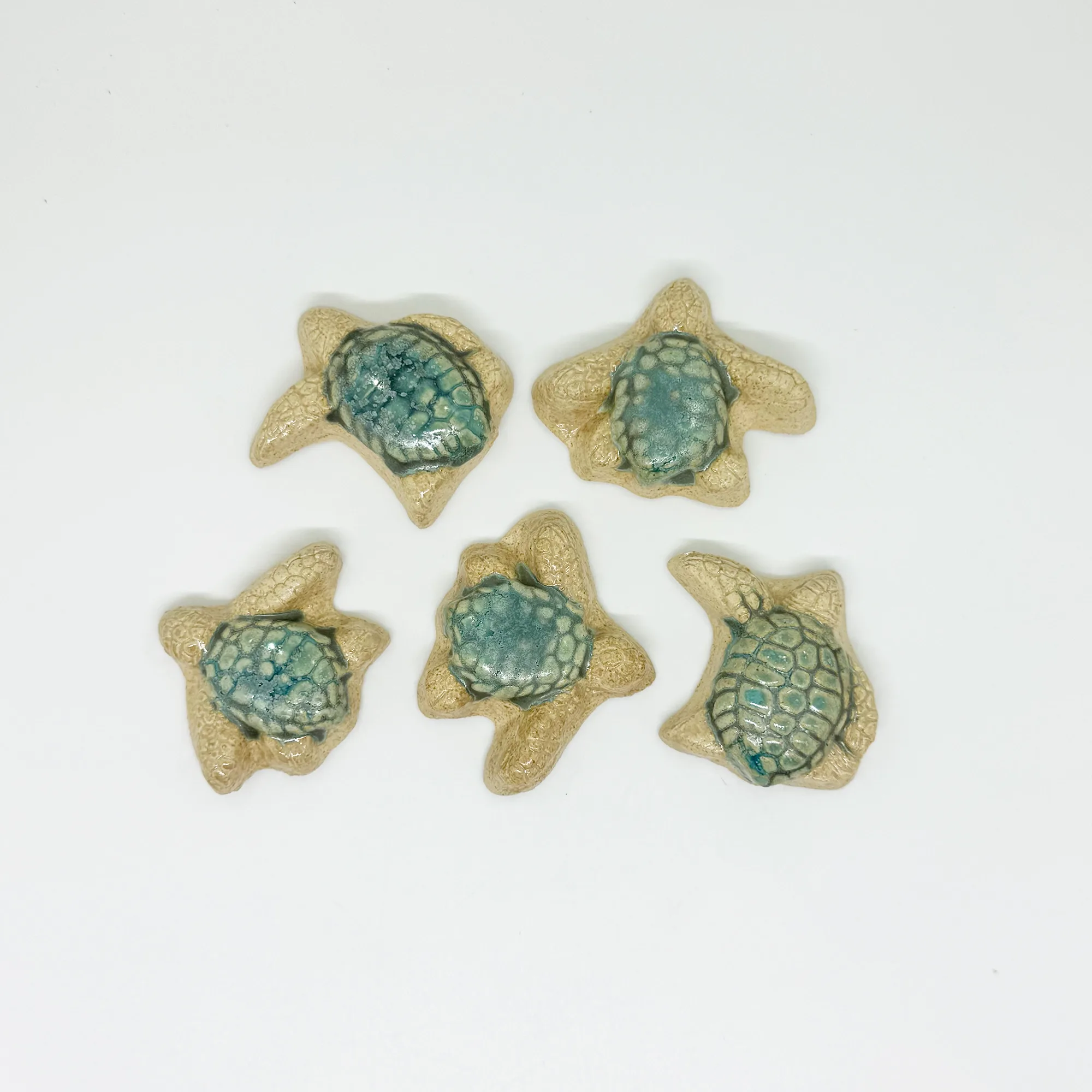Baby Sea Turtles (Set of 5) - 2" Glazed Ceramic Tiles 1 baby sea turtles glazed ceramic ocean tiles