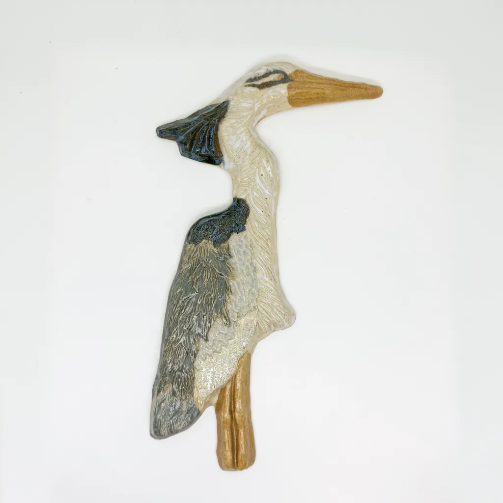 large heron handmade glazed mosaic tile